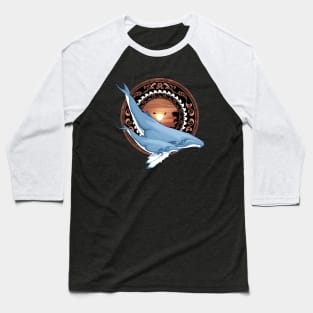 Humpback Whales on Tropical Sunset Baseball T-Shirt